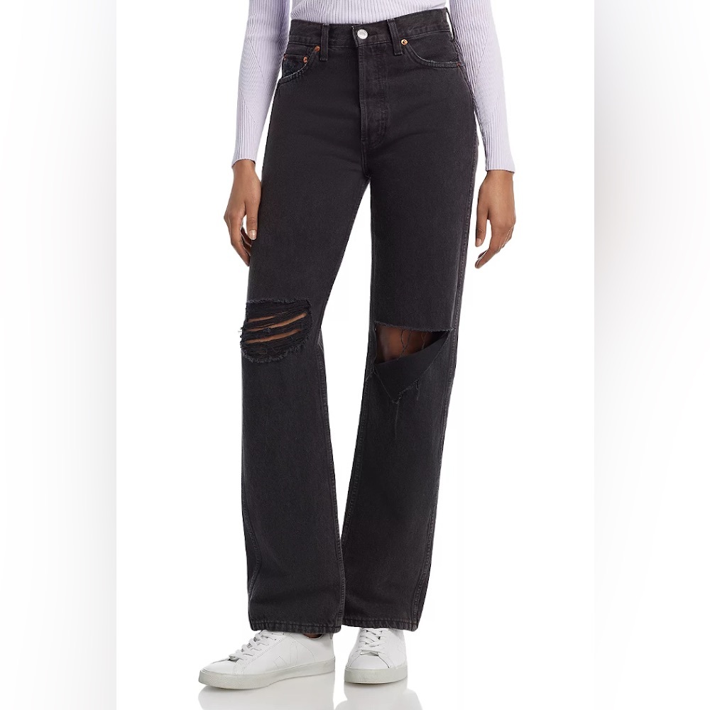 RE/DONE washed black with rip 90s high rise loose size 28